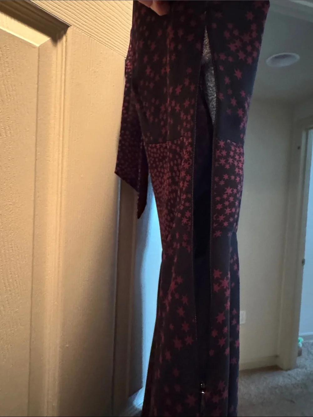 Michael Kors Black Dress with Burgundy Star Print and Tie Neck size XS